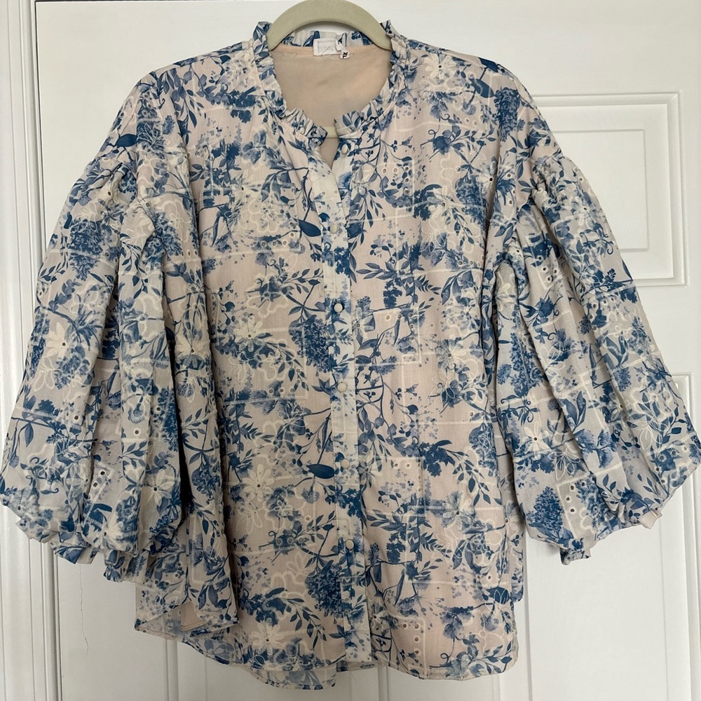 Shop the Mint: Floral Blue and White Women's Top